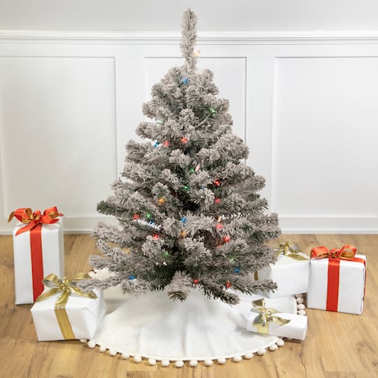 3ft. Pre-Lit Flocked Madison Pine Medium Artificial Christmas Tree, Multicolor Lights